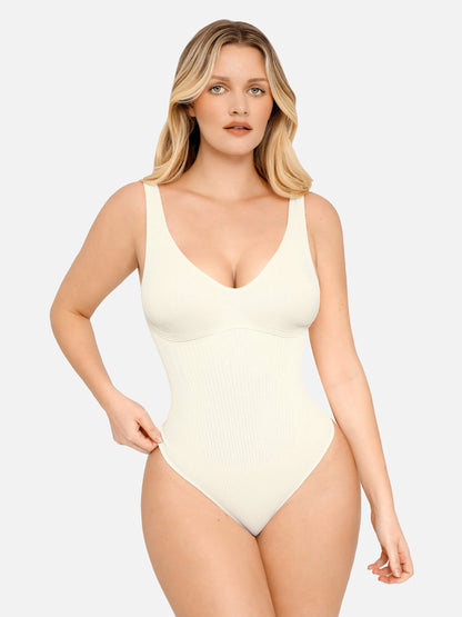 Feelingirl Tummy Control Slimming V Neck Thong Bodysuits
