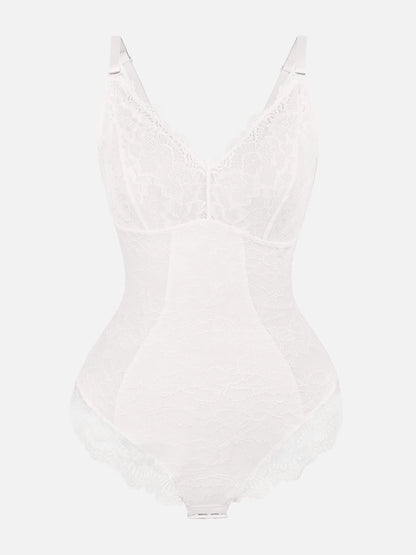 Feelingirl Lace V Neck Full Thong Bodysuit