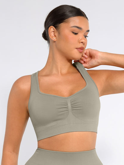 Feelingirl Seamless Racerback Sports Bra with Removable Pads and Support Fit