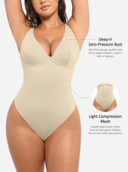 Feelingirl Deep V Neck Tummy Control Shapewear Bodysuit