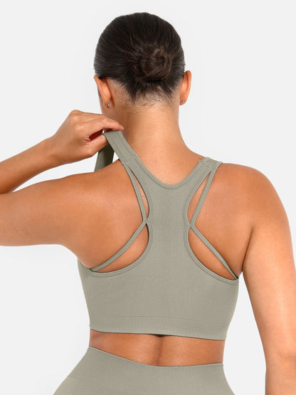 Feelingirl Seamless Racerback Sports Bra with Removable Pads and Support Fit