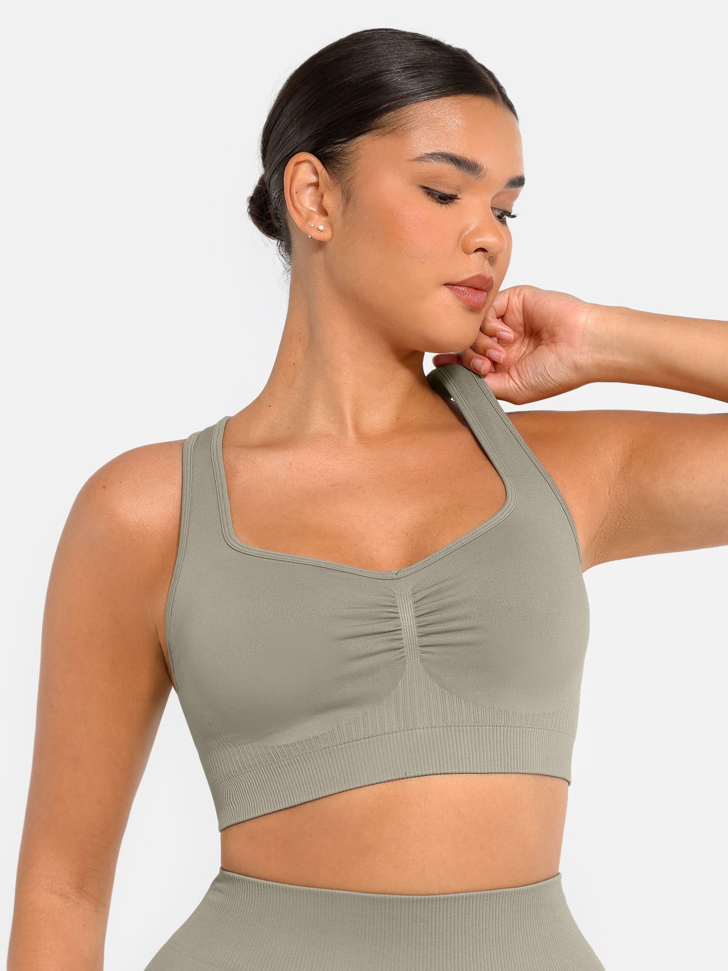 Feelingirl Seamless Racerback Sports Bra with Removable Pads and Support Fit