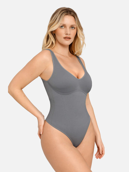 Feelingirl Tummy Control Slimming V Neck Thong Bodysuits