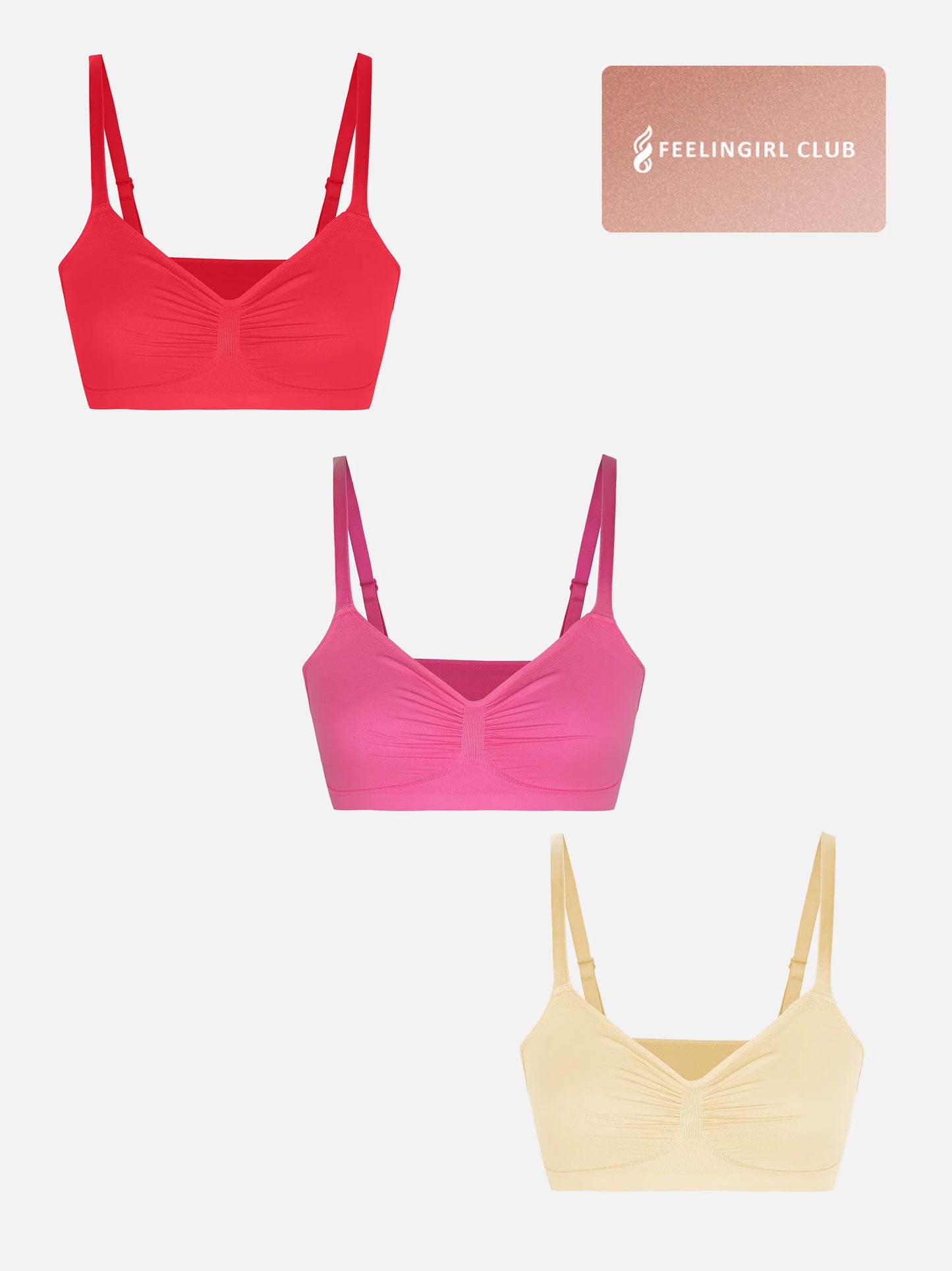 Feelingirl 3-Pack Seamless Smooth Wireless Bra Bundle