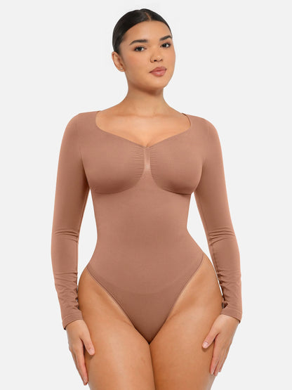 Feelingirl Seamless Long Sleeve Tummy Control Thong Bodysuit